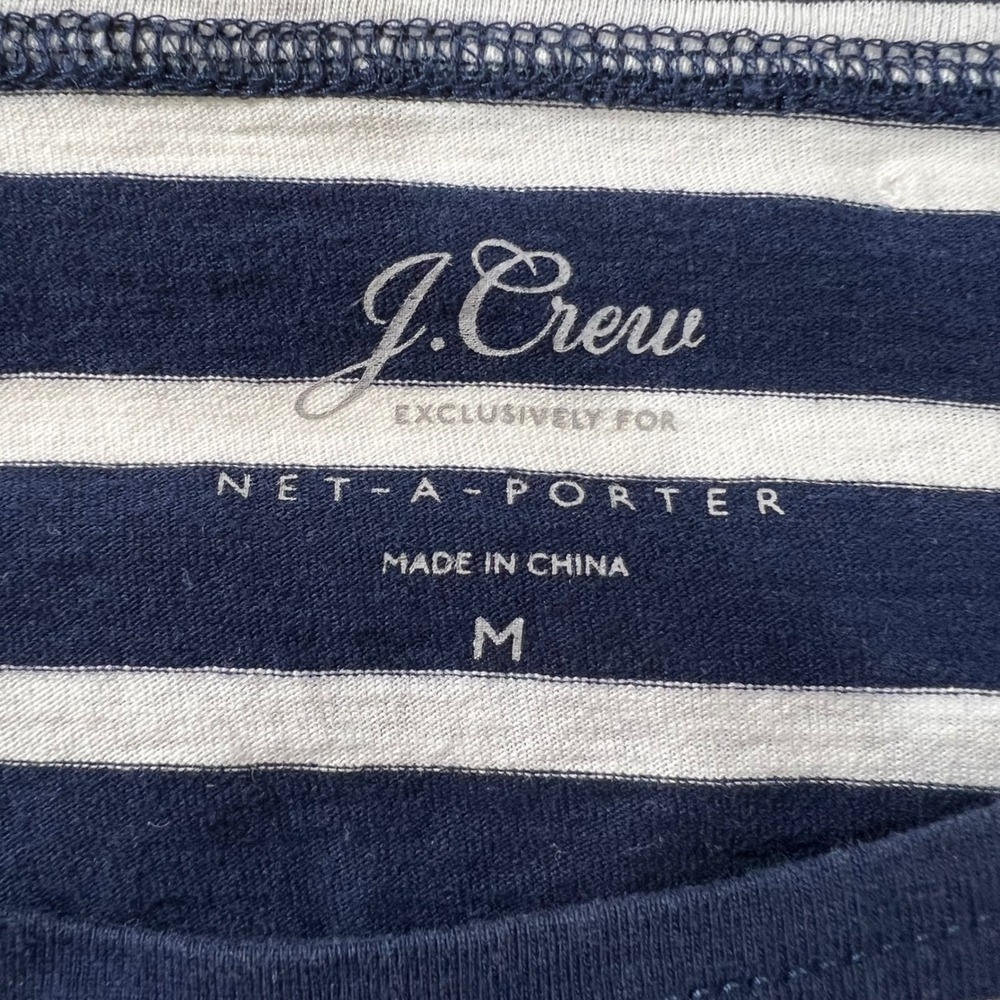 J.Crew Net-A-Porter Women Navy White Striped Sequin French Bulldog Tee M - Picture 5 of 8